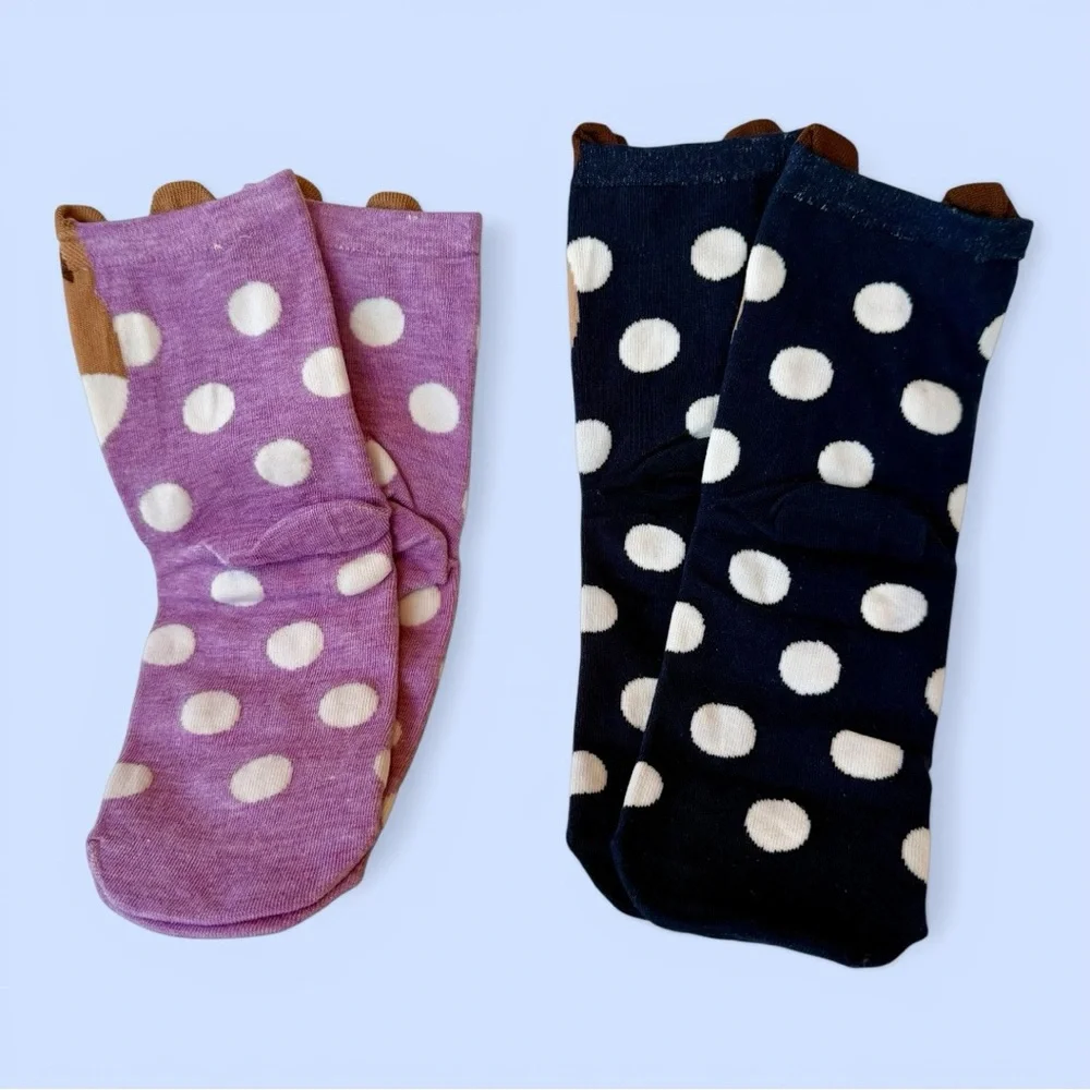 Cute Puppy Face Print Socks Set Polka‎ Dots NWOT